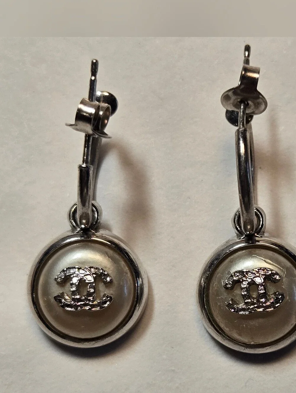 #1106 - Chanel CHANEL 00A Coco Mark Pearl 2000 Earrings Silver